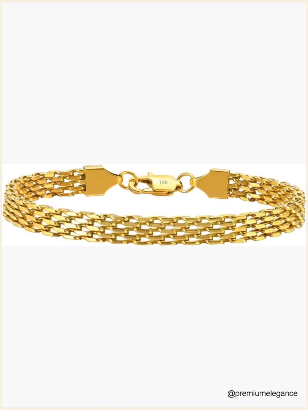 18K Gold Mesh Chain Bracelet Lobster Clasp Flat Chain Women